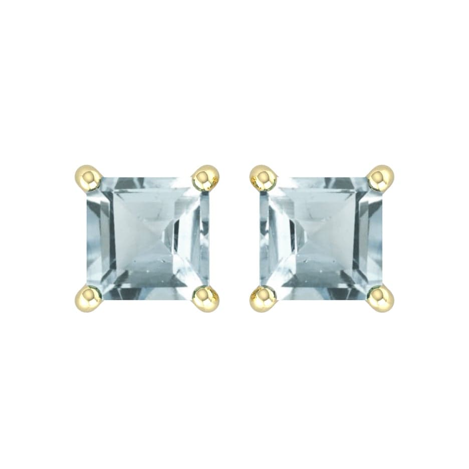 9ct Yellow Gold 4 Claw Square Aquamarine 5mm x 5mm Stud Earrings