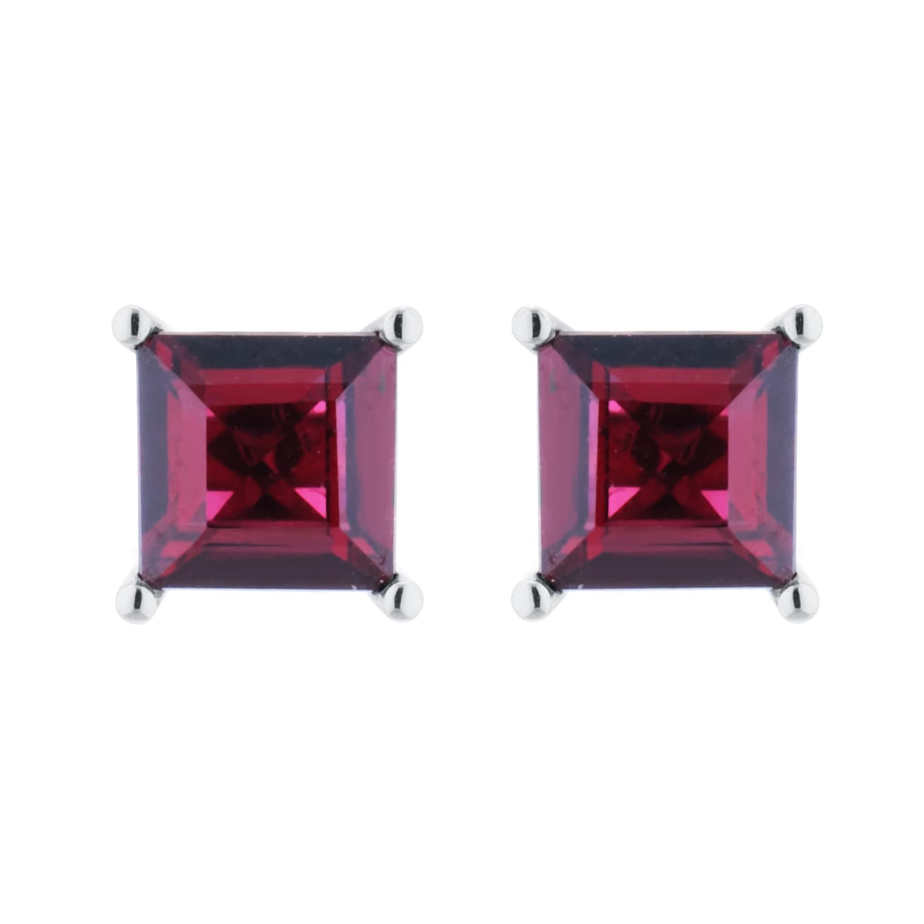 9ct White Gold 4 Claw Square Garnet 5mm x 5mm Stud Earrings