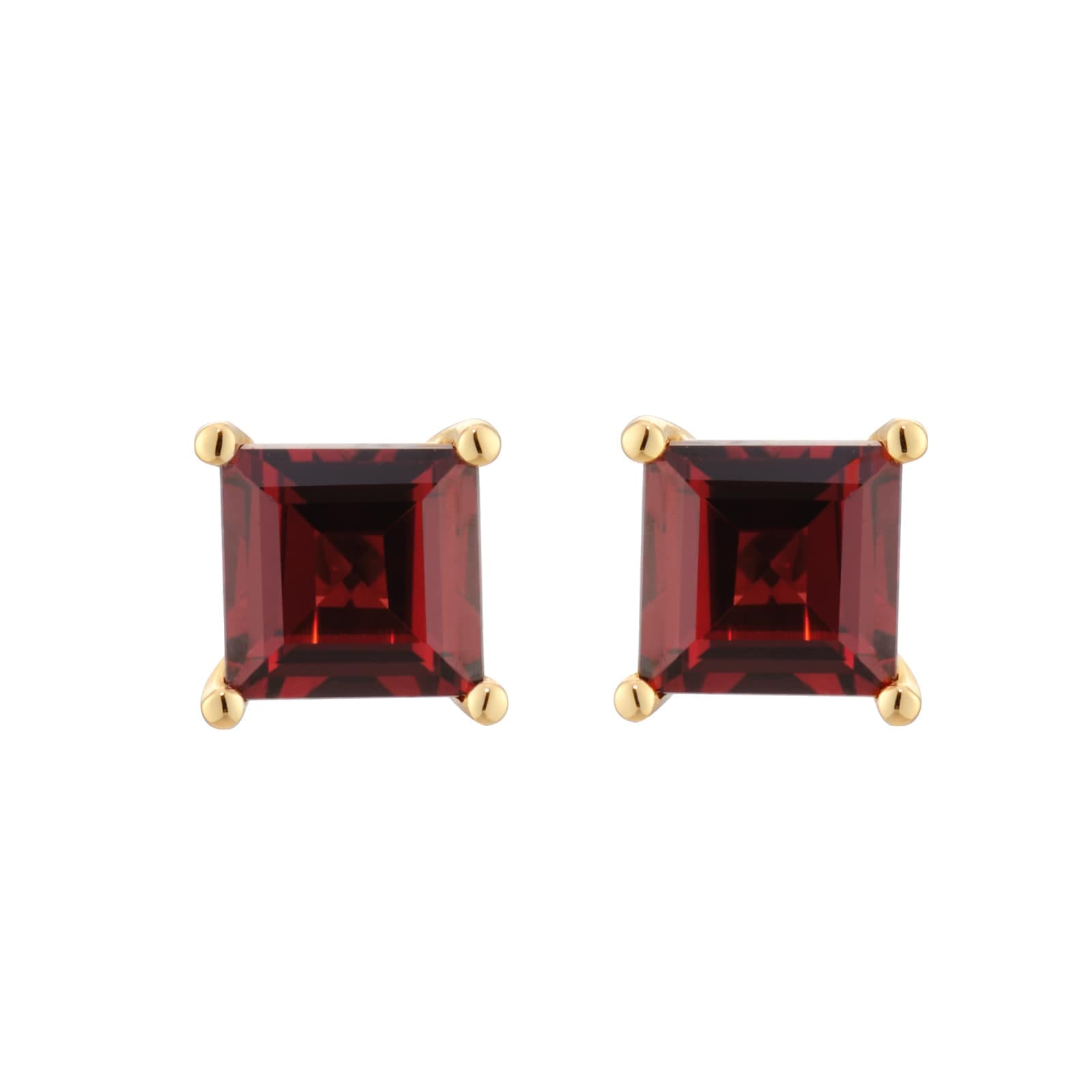 9ct Yellow Gold 4 Claw Square Garnet 5mm x 5mm Stud Earrings