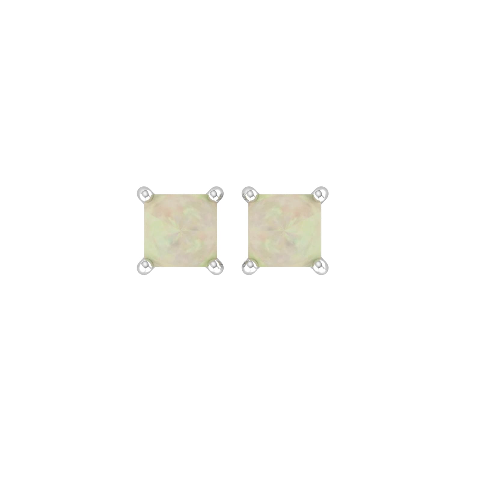 9ct White Gold 4 Claw Square Opal 5mm x 5mm Stud Earrings