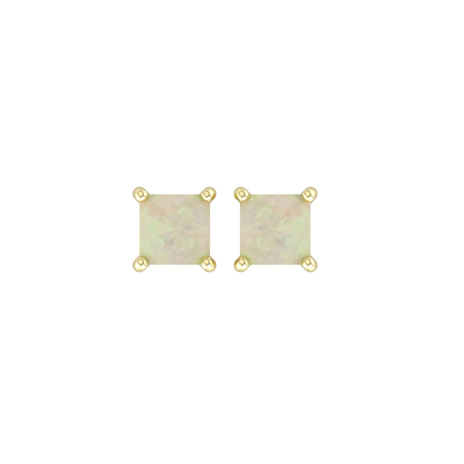 9ct Yellow Gold 4 Claw Square Opal 5mm x 5mm Stud Earrings
