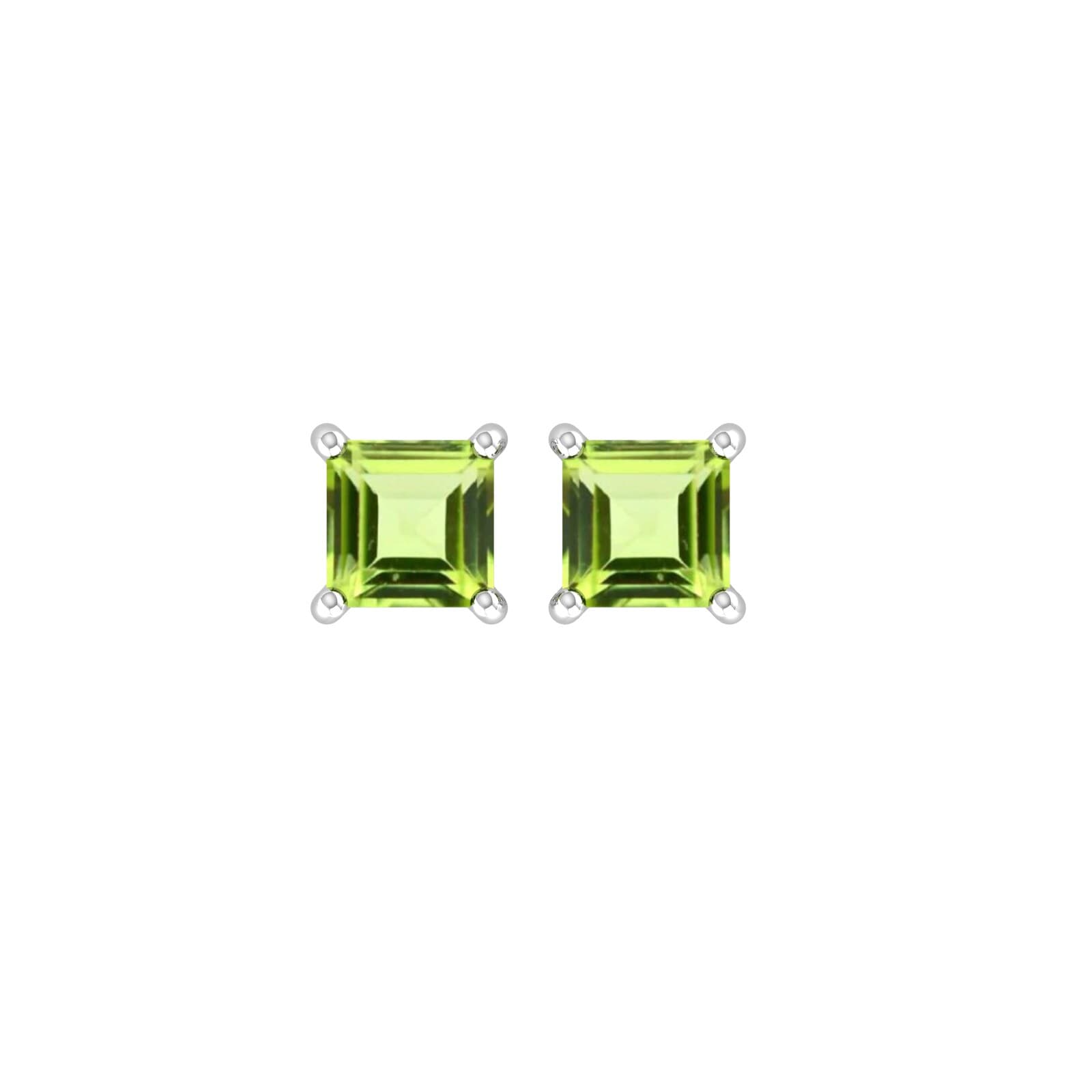 9ct White Gold 4 Claw Square Peridot 5mm x 5mm Stud Earrings