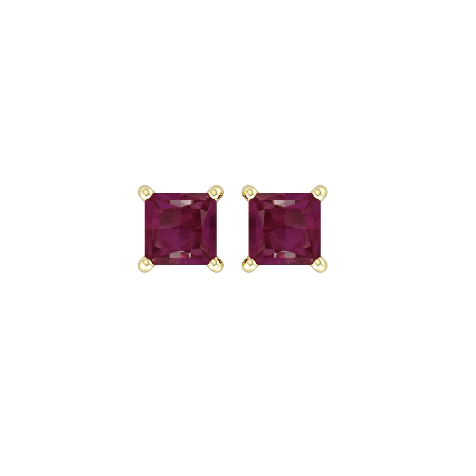 9ct Yellow Gold 4 Claw Square Ruby 5mm x 5mm Stud Earrings