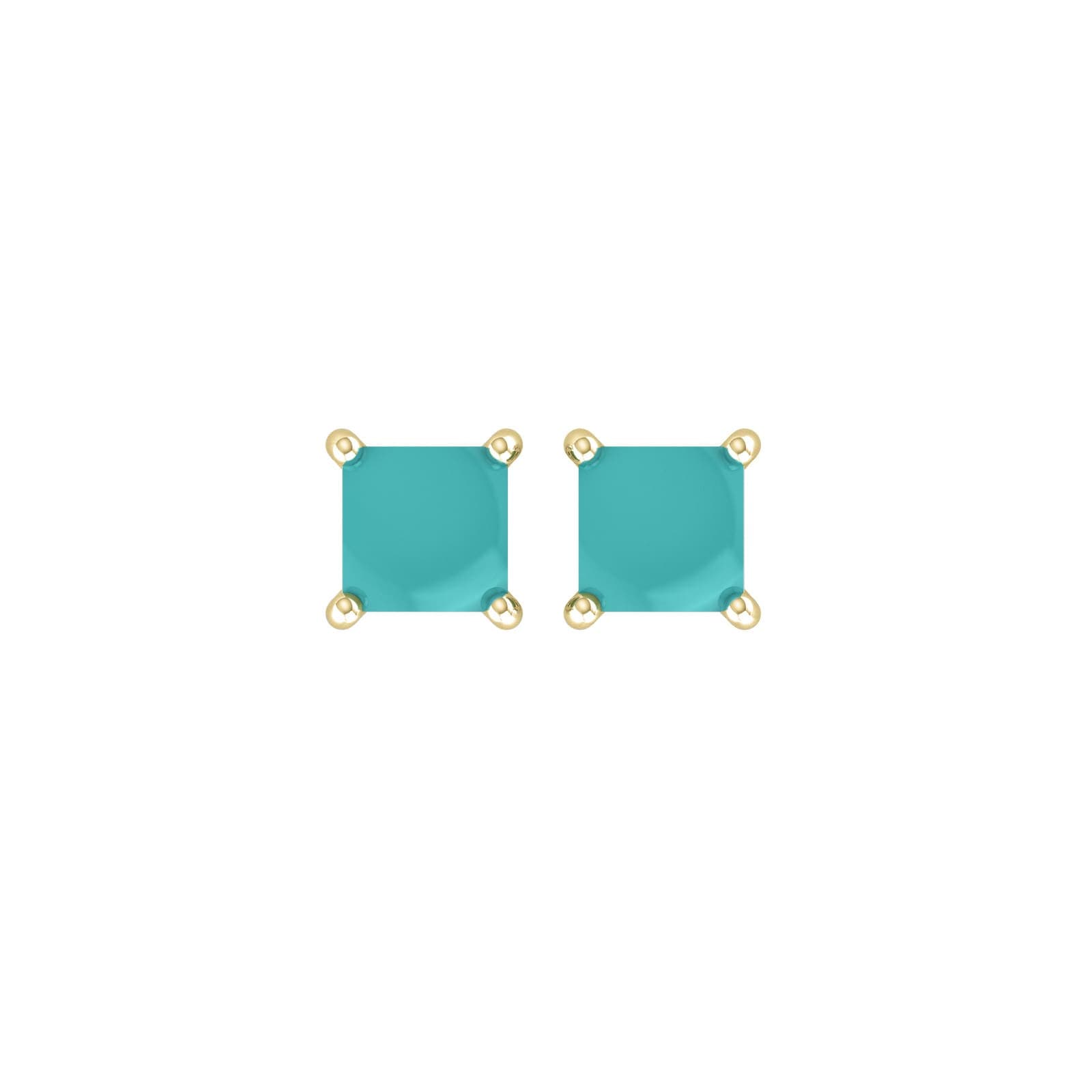 9ct Yellow Gold 4 Claw Square Turquoise 5mm x 5mm Stud Earrings