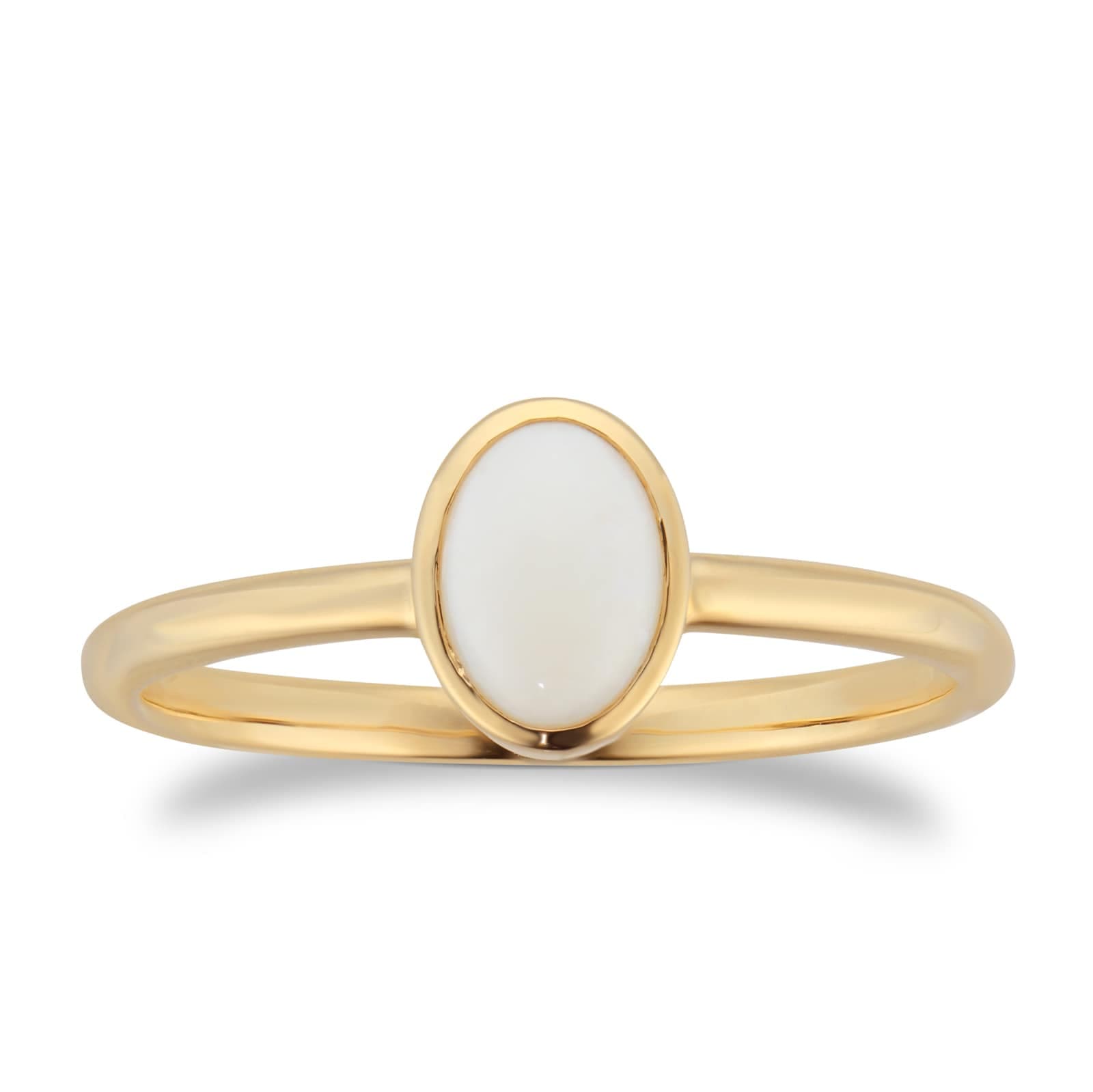 9ct Yellow Gold Oval 7mm x 5mm Opal Bezel Set Ring - Ring Size S