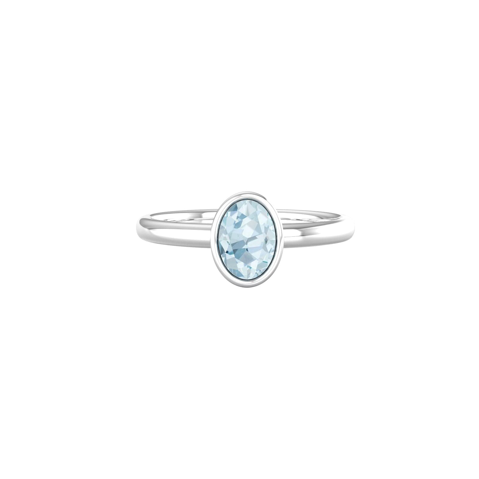 9ct White Gold Oval 7mm x 5mm Aquamarine Bezel Set Ring - Ring Size D