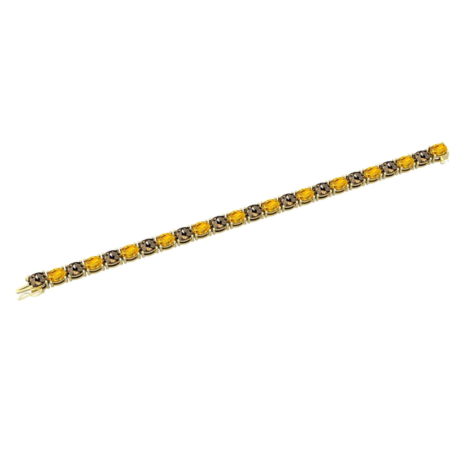 9ct Yellow Gold Oval Smokey Quartz & Citrine Line Bracelet