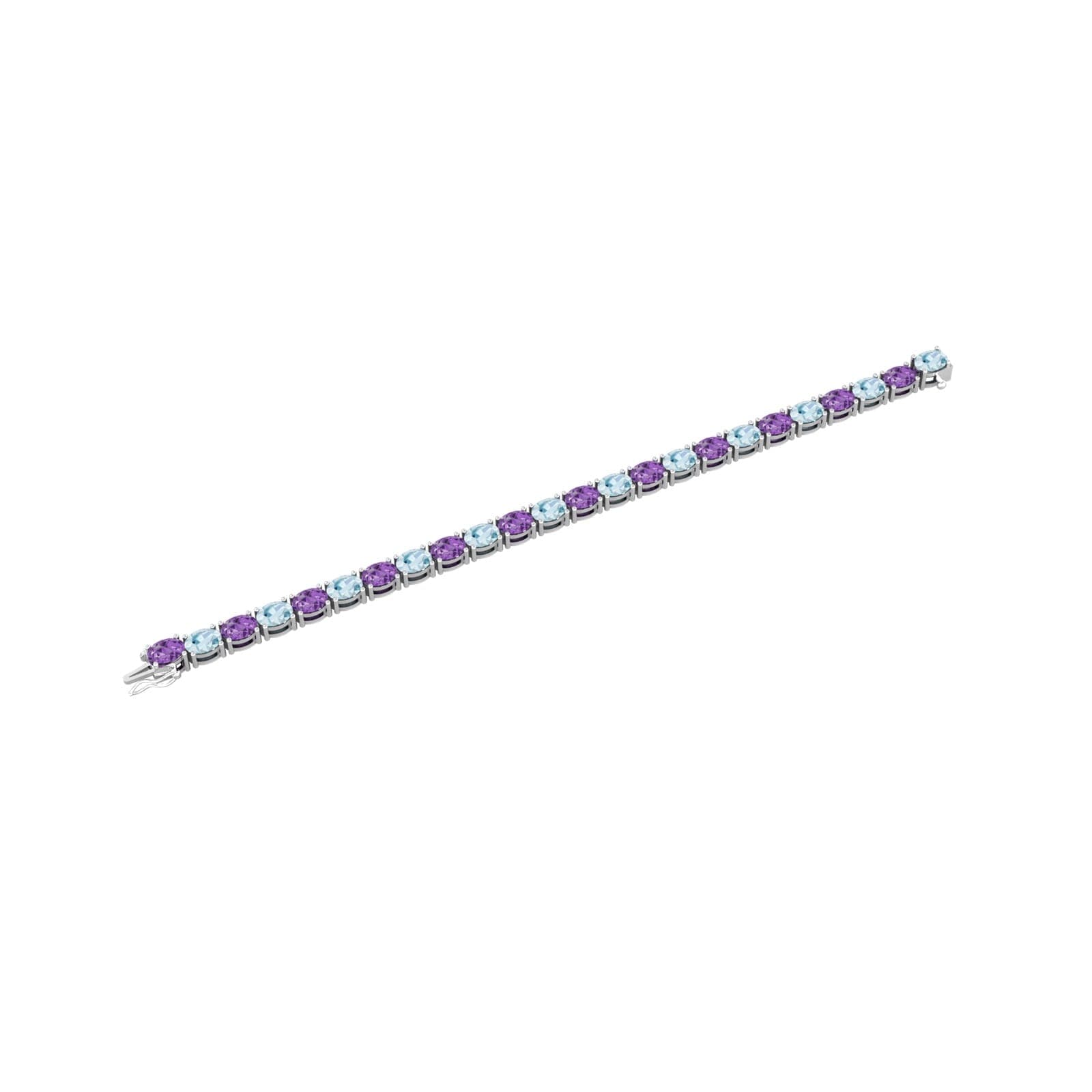 9ct White Gold Blue Topaz & Amethyst Line Bracelet