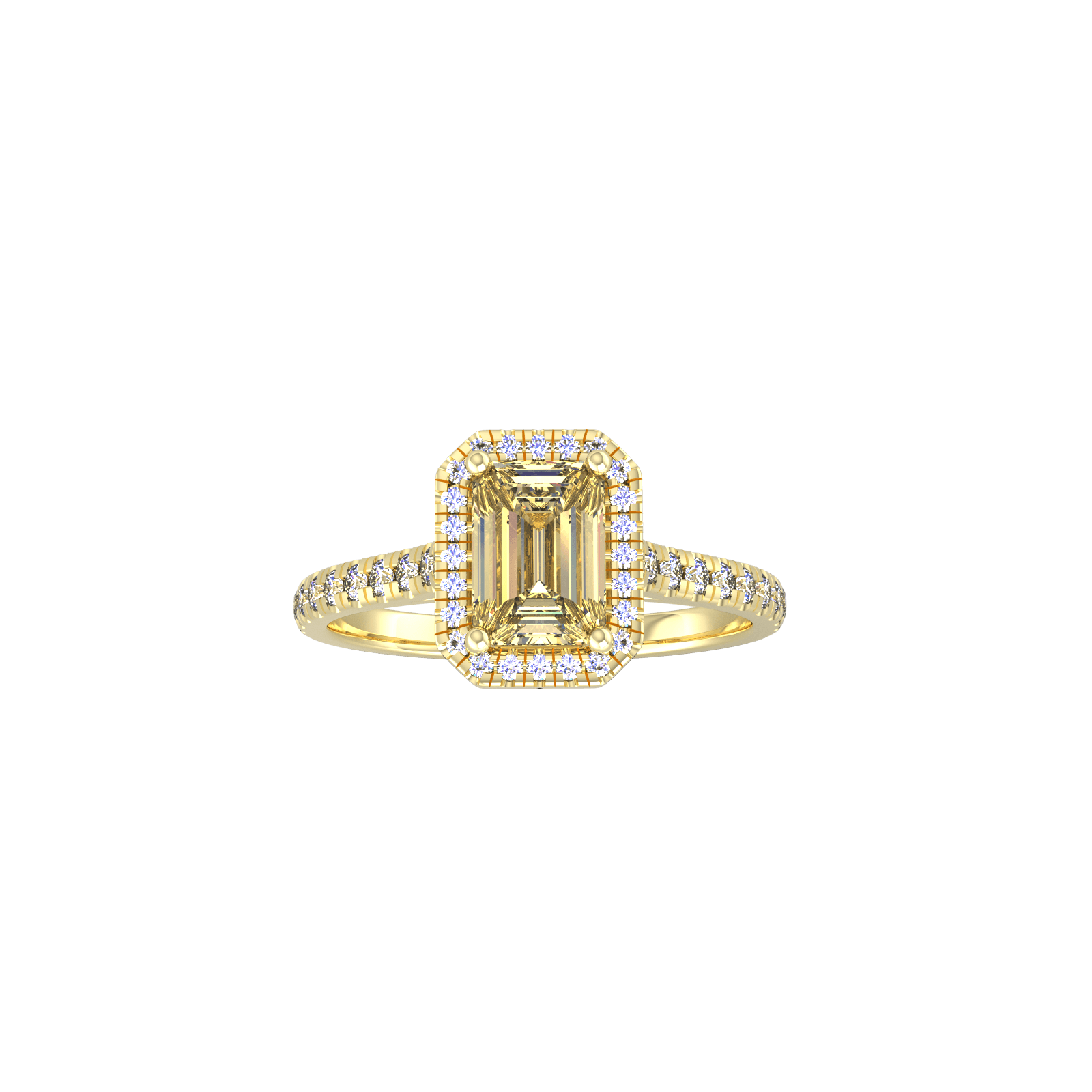 9ct Yellow Gold Citrine & Diamond Halo Ring with Diamond Shoulders