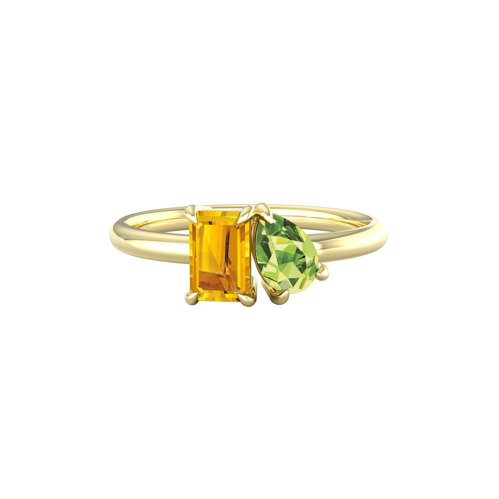 9ct Yellow Gold Moi Et Toi Pear Peridot & Rectangular Citrine Ring