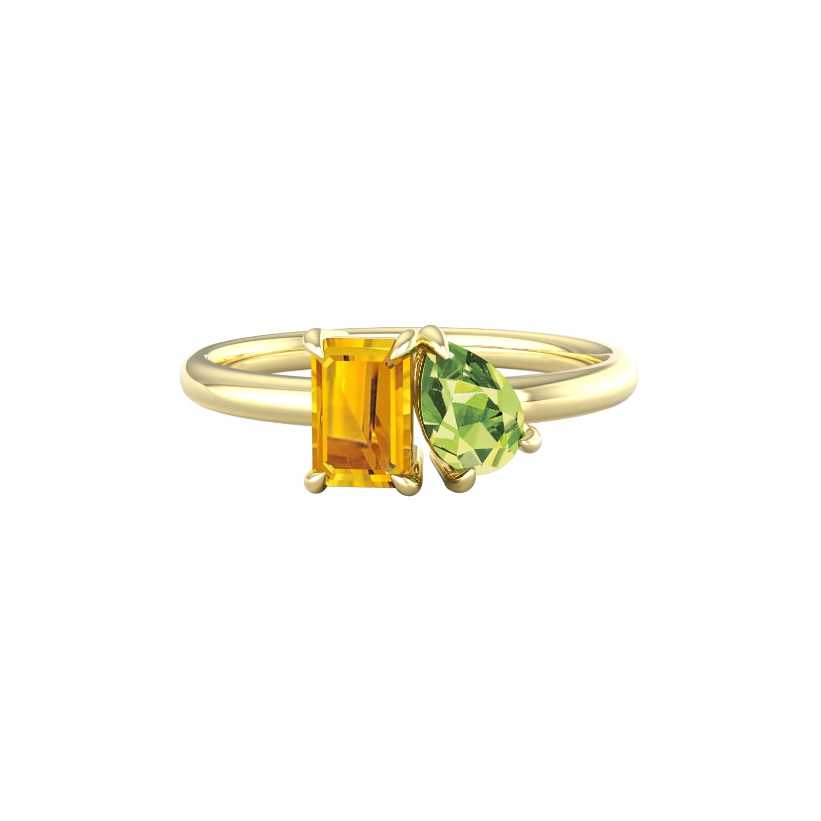 18ct Yellow Gold Moi Et Toi Pear Peridot & Rectangular Citrine Ring - Ring Size D