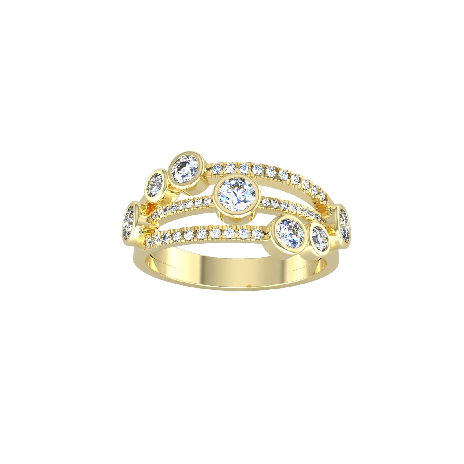 18ct Yellow Gold Diamond Bubble & Bar Ring - Ring Size Y