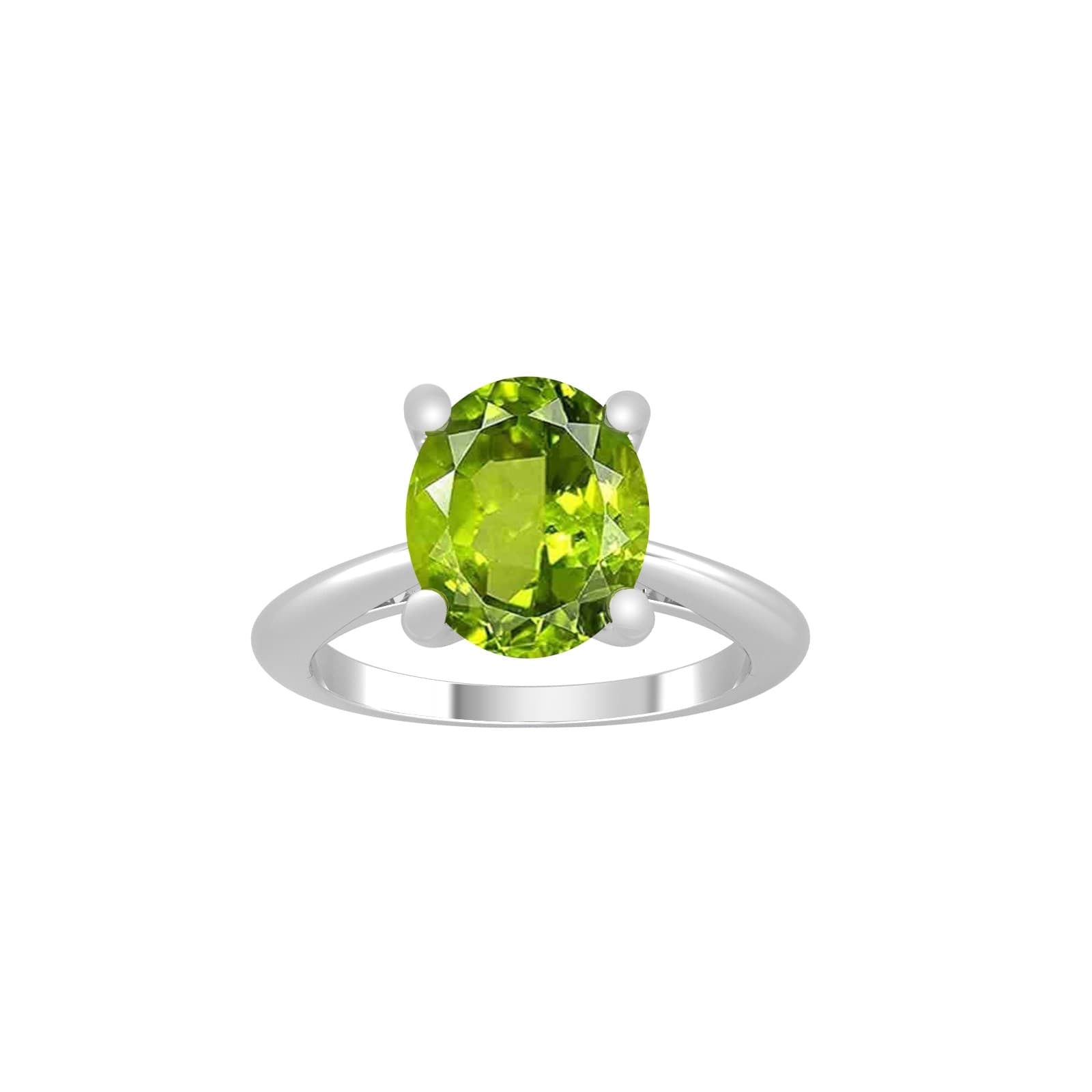 9ct White Gold 4 Claw Oval Cut Peridot Single Stone Ring - Ring Size P