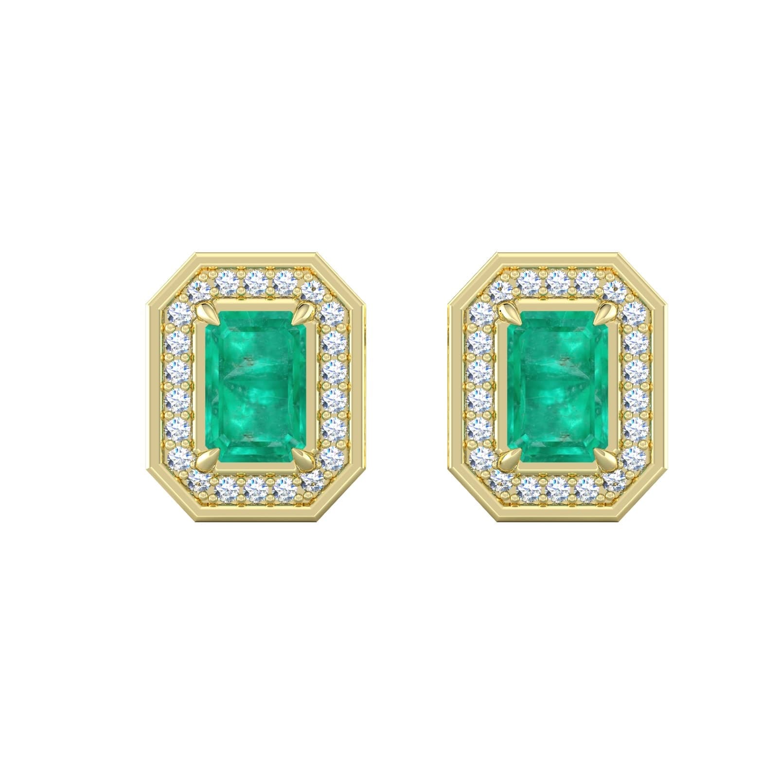 18ct Yellow Gold Emerald & Diamond Cluster Stud Earrings