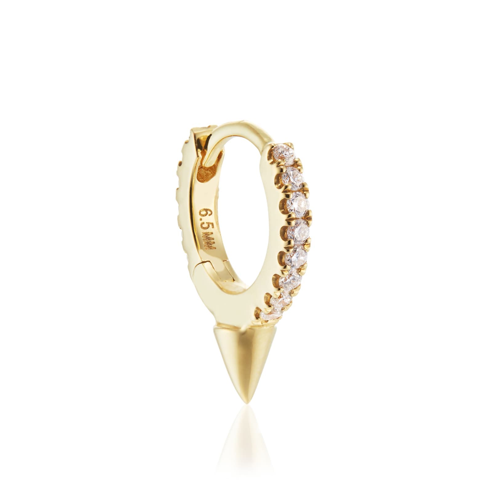 18ct Yellow Gold 6.5mm Short Spike Diamond 0.07ct Single Hoop Earring