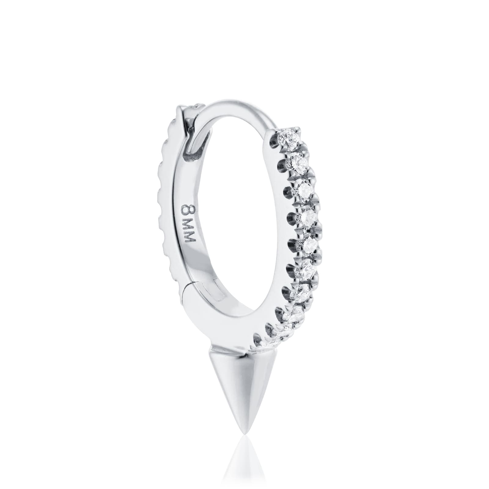 18ct White Gold 8mm Short Spike Diamond 0.08ct Single Hoop Earring