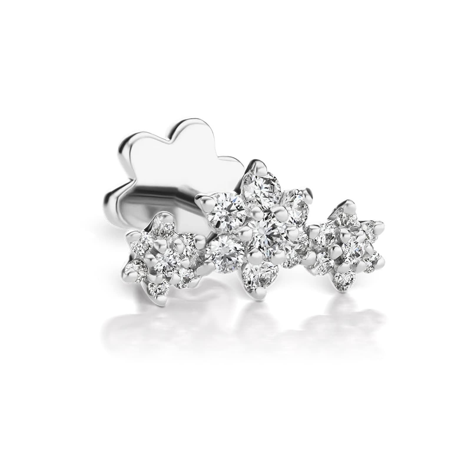 18ct White Gold Flower 0.17ct Diamond Single Threaded Stud Earring