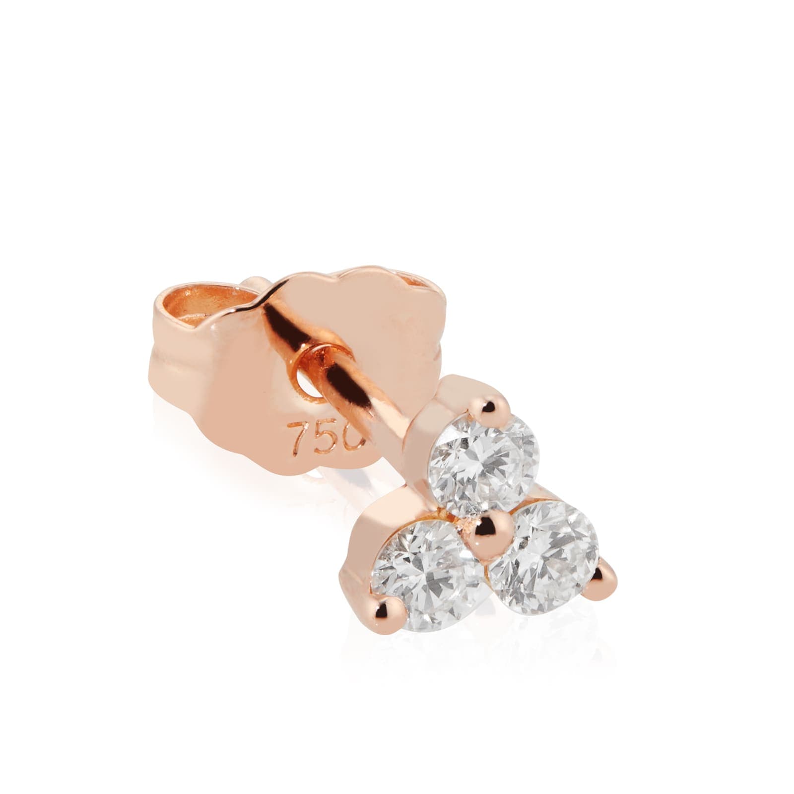 18ct Rose Gold 0.10ct Diamond Trinity Single Traditional Stud Earring