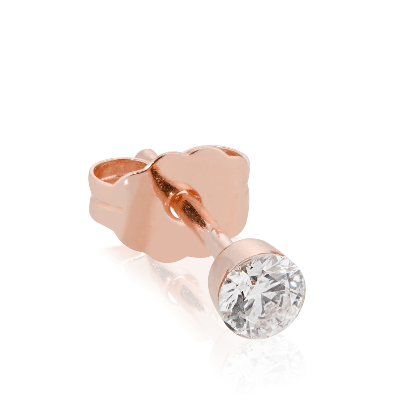 18ct Rose Gold Invisible Set 0.10ct Diamond Single Traditional Stud Earring