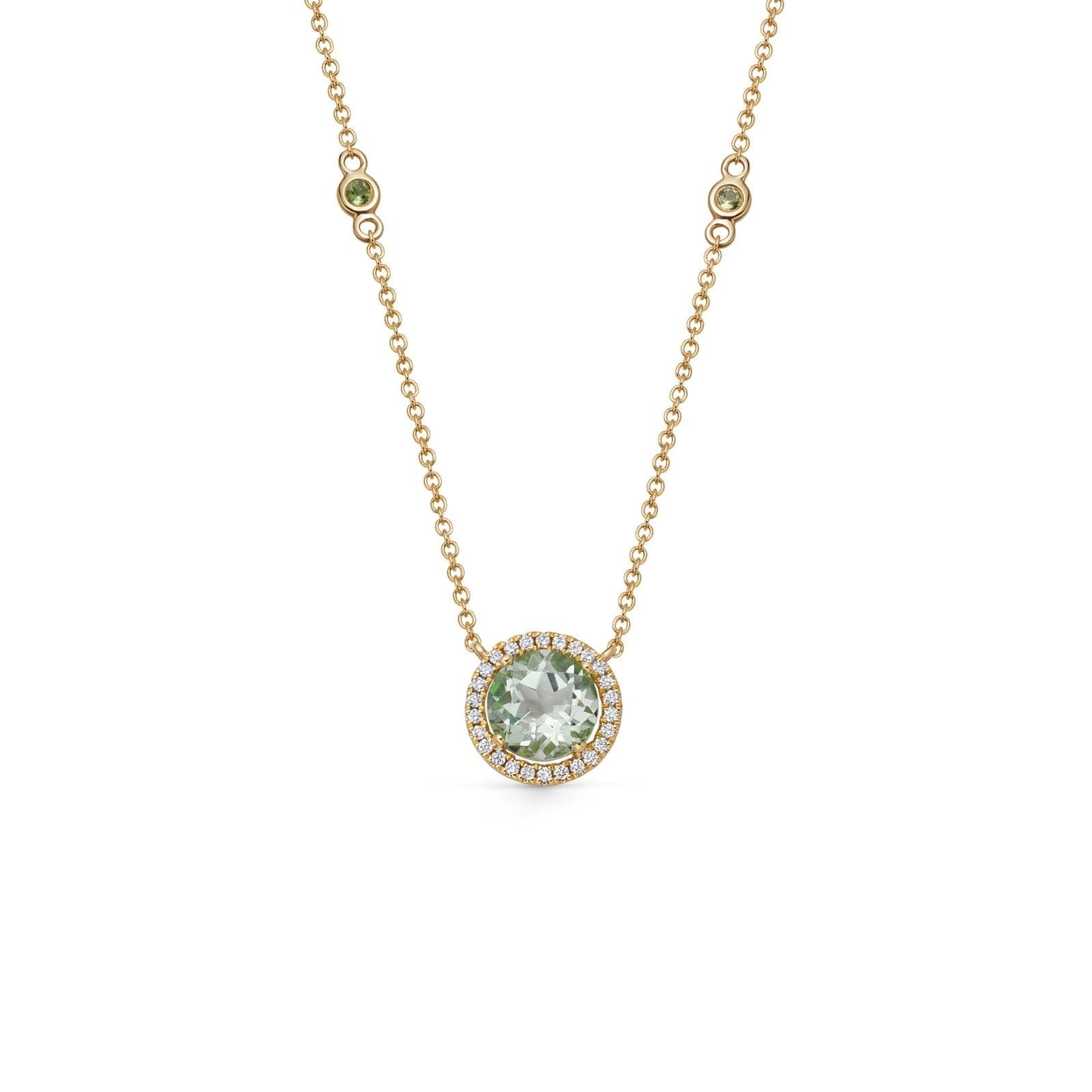 Grace 18ct Yellow Gold Green Amethyst & 0.10cttw Diamond Necklace
