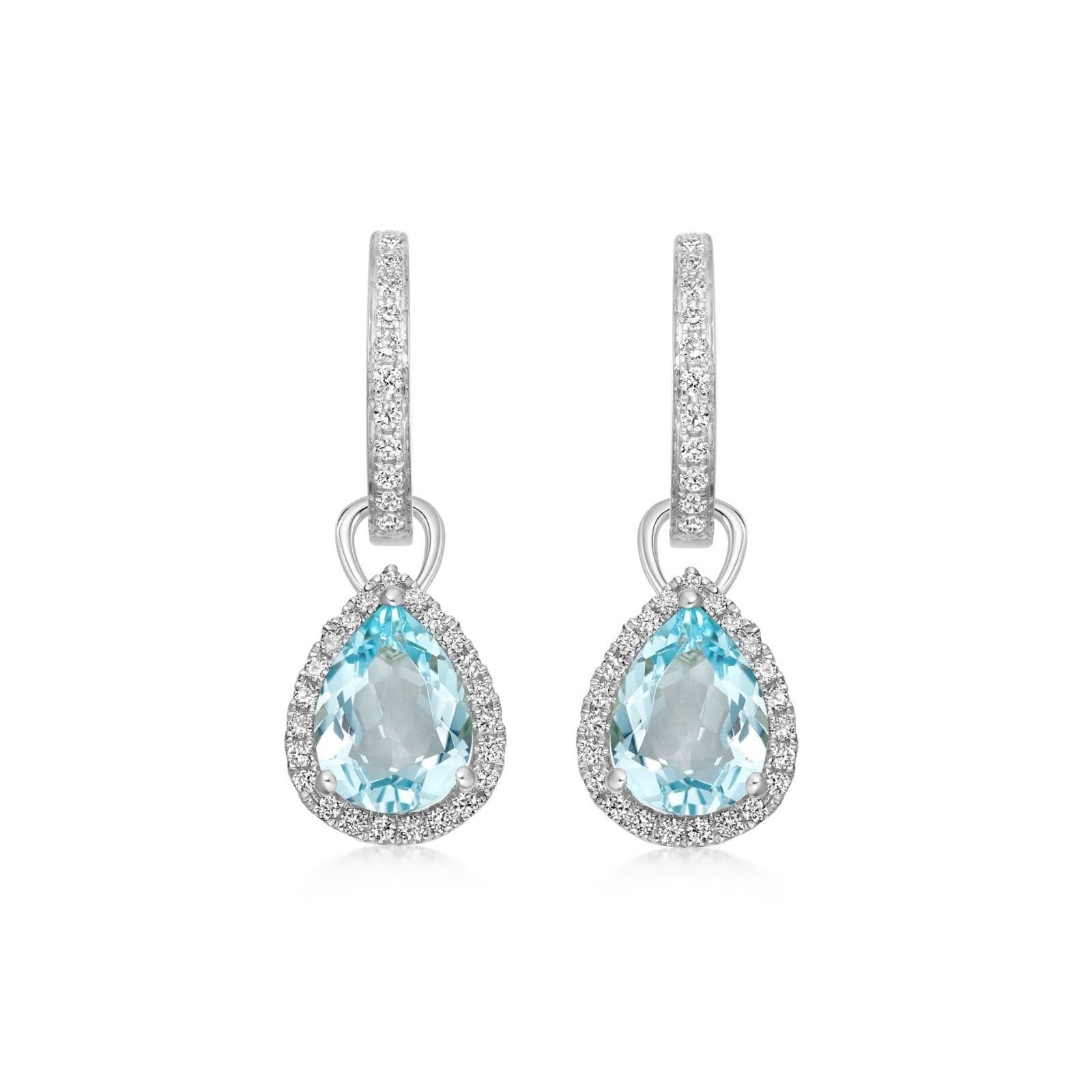 18ct White Gold 0.28ct Diamond & Blue Topaz Drop Earrings