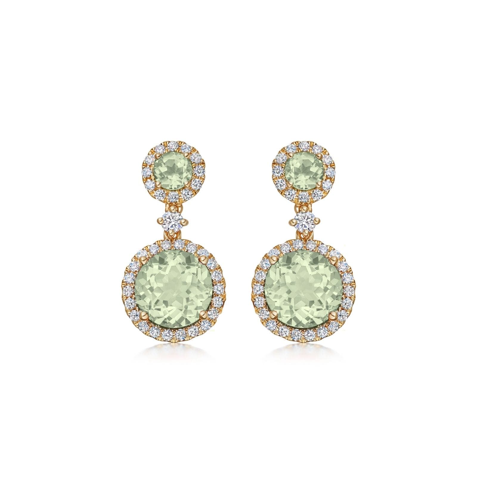 18ct Yellow Gold 0.36ct Diamond & Green Amethyst Earrings
