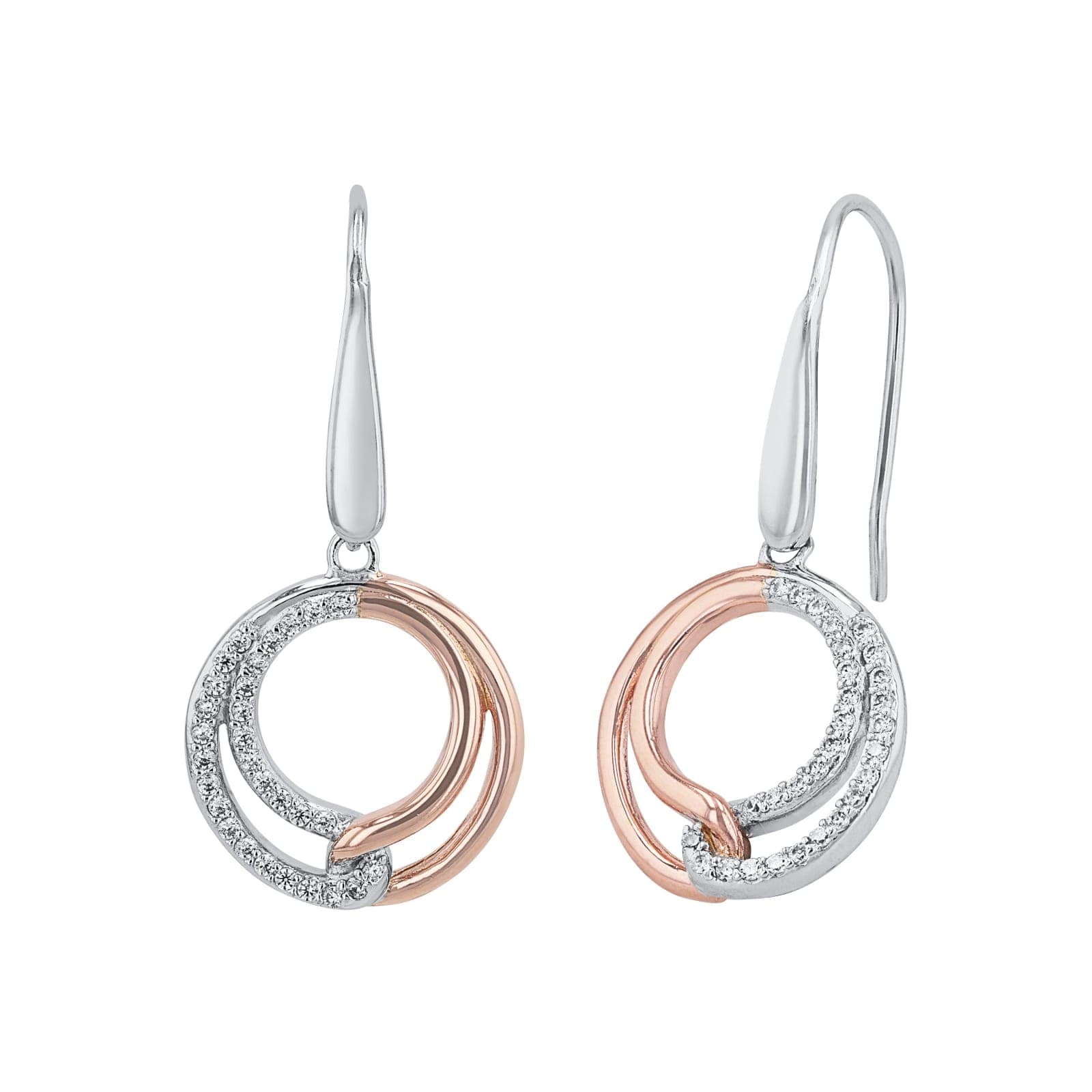 Silver Bi Colour Circle Drop Earrings