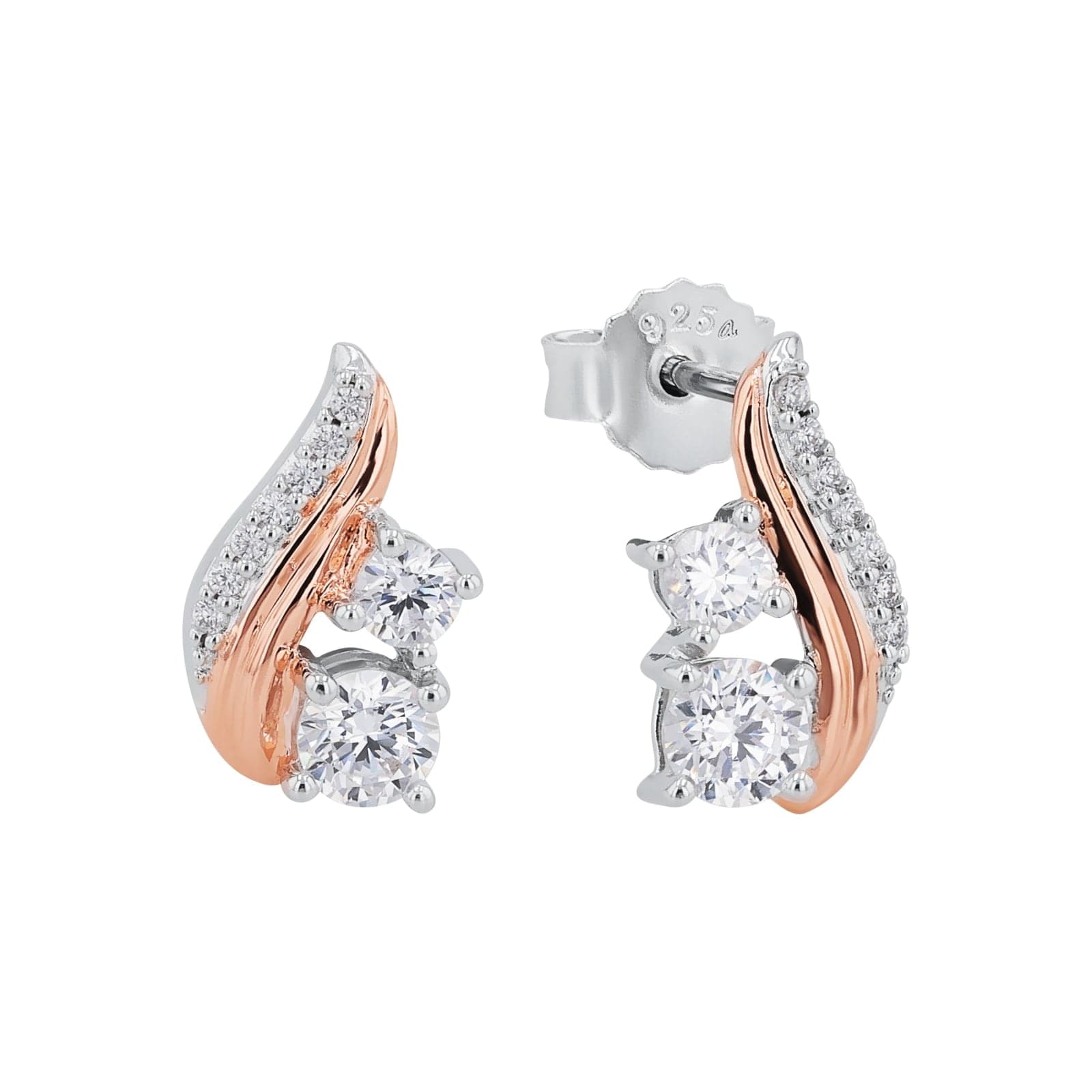 Silver Bi Colour Cubic Zirconia Stud Earrings
