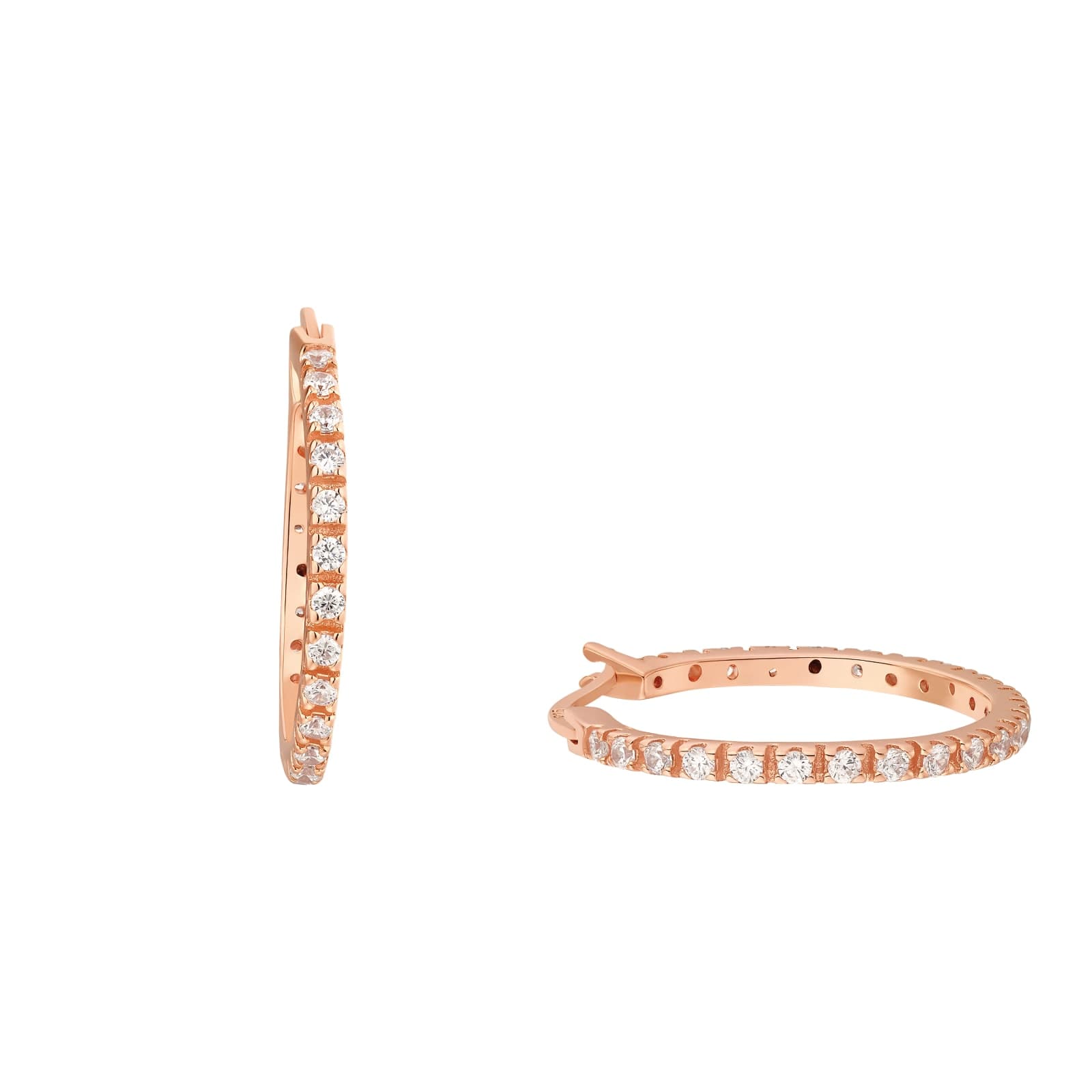 Rose Gold Coloured Sterling Silver Cubic Zirconia Hoop Earrings