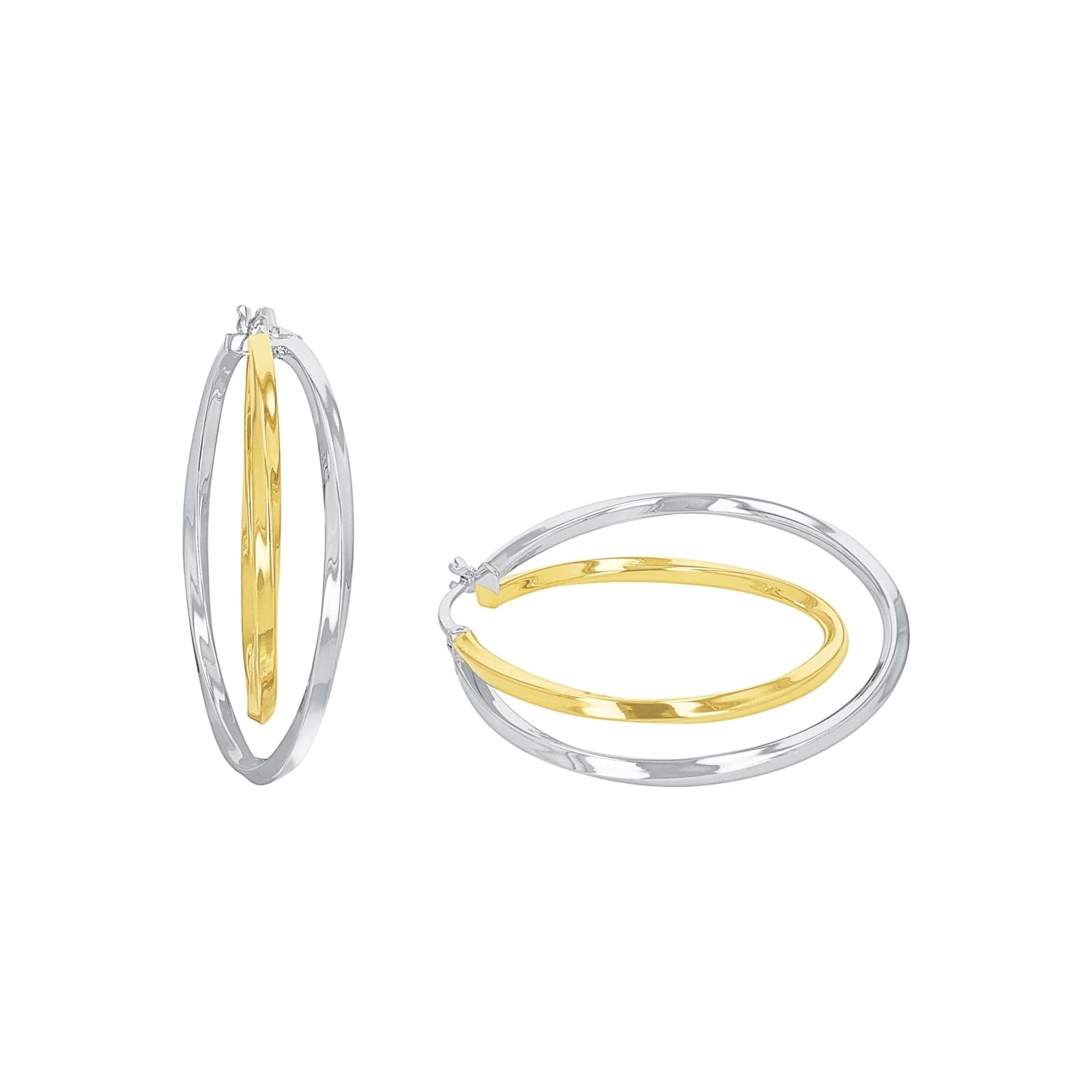 Silver Bi Colour Double Hoop Earrings