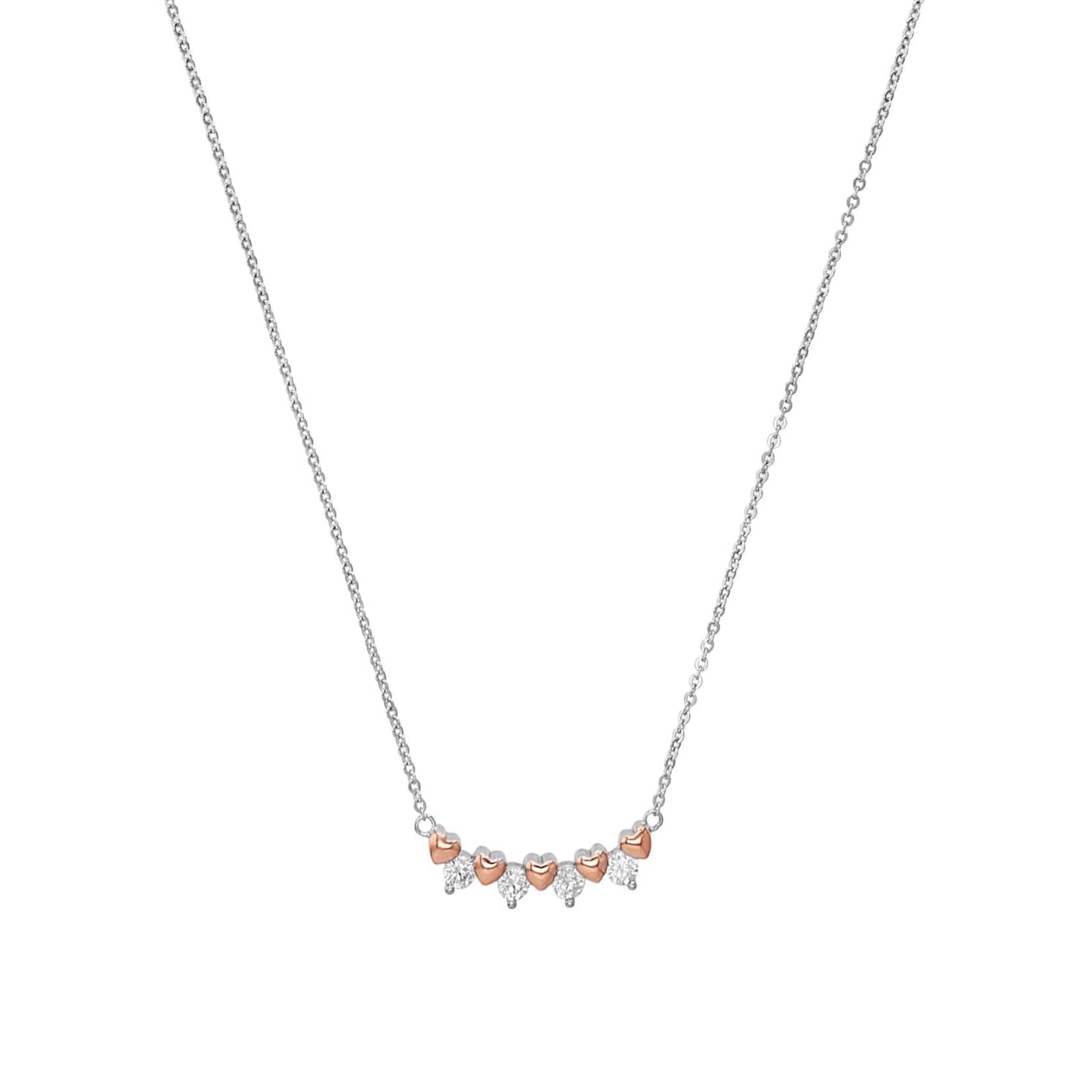 Silver Bi Colour Heart & Cubic Zirconia Necklace