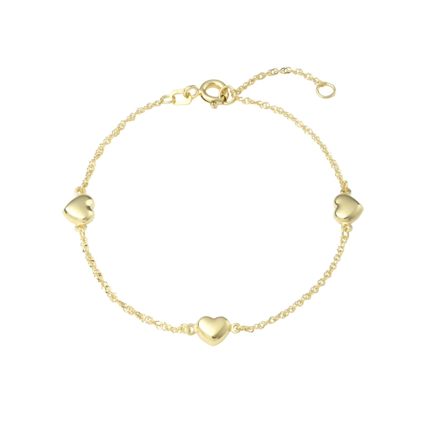 9ct Yellow Gold Heart Bracelet