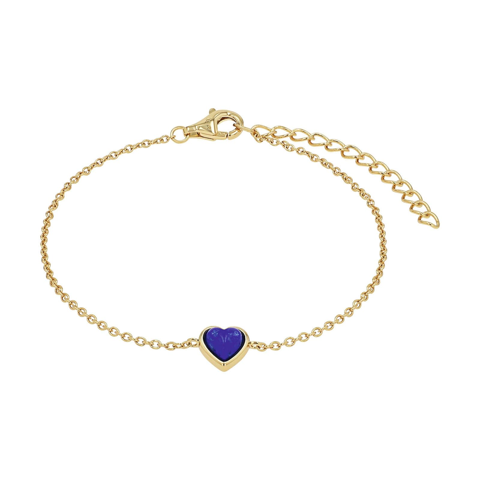 Yellow Gold Coloured Sterling Silver Lapis Heart Bracelet
