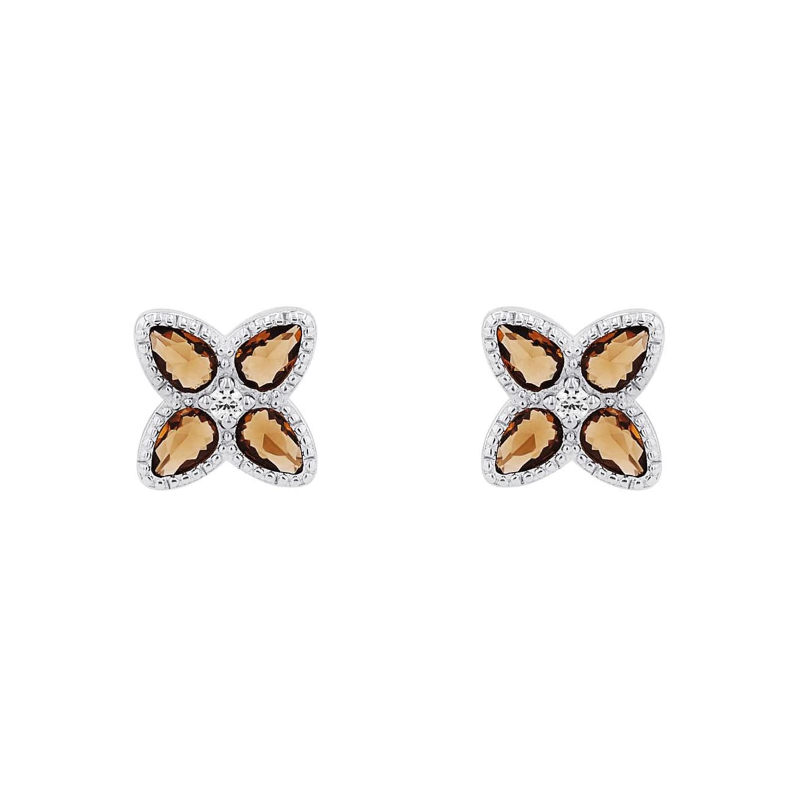 Sterling Silver Glass Stone Flower Stud Earrings