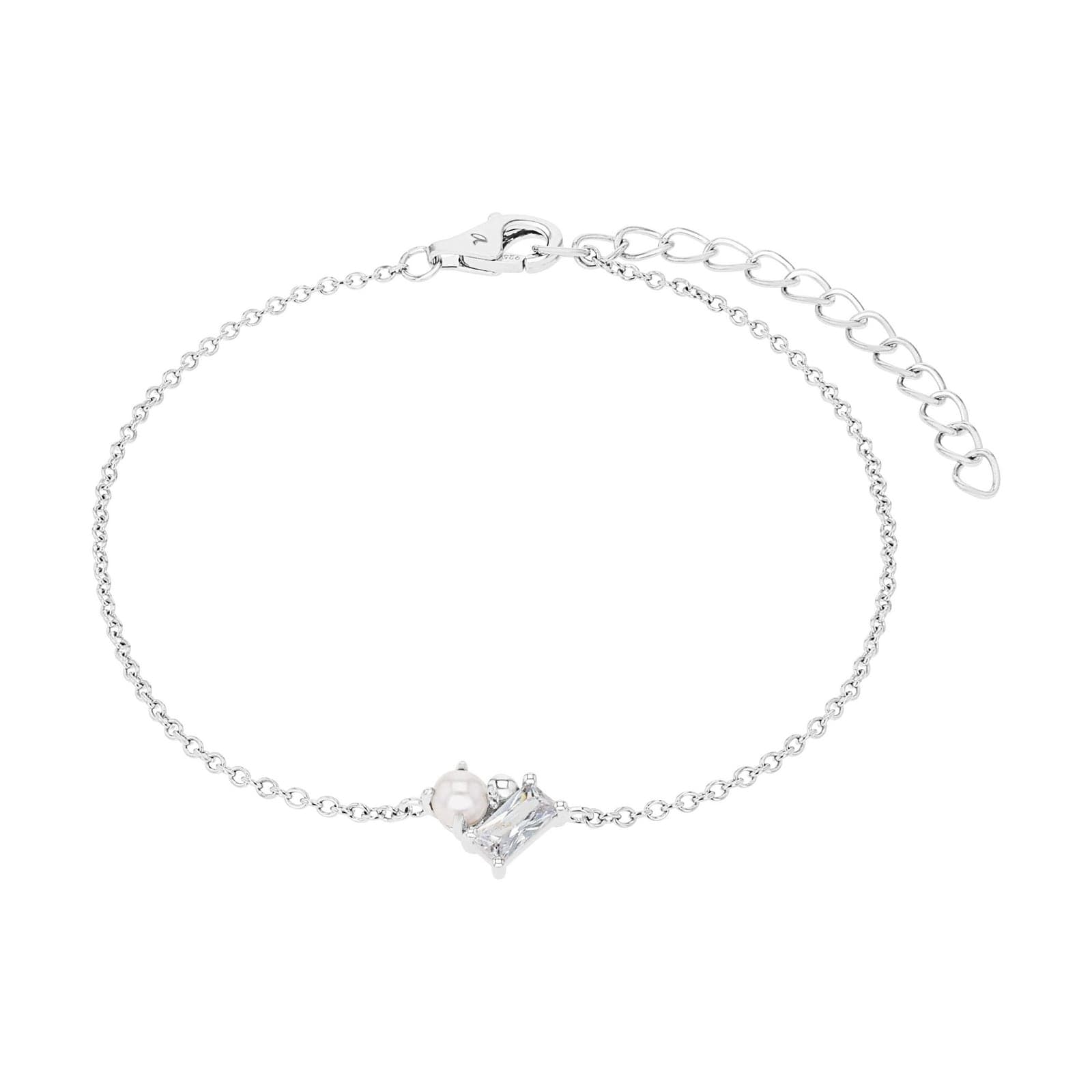 Sterling Silver Pearl & Cubic Zirconia Bracelet