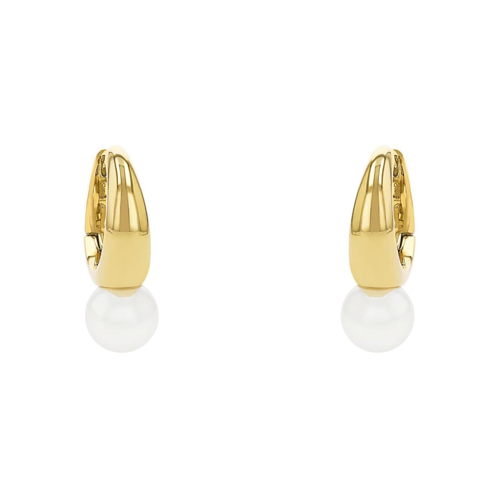 Yellow Gold Coloured Pearl Hoop Earrings