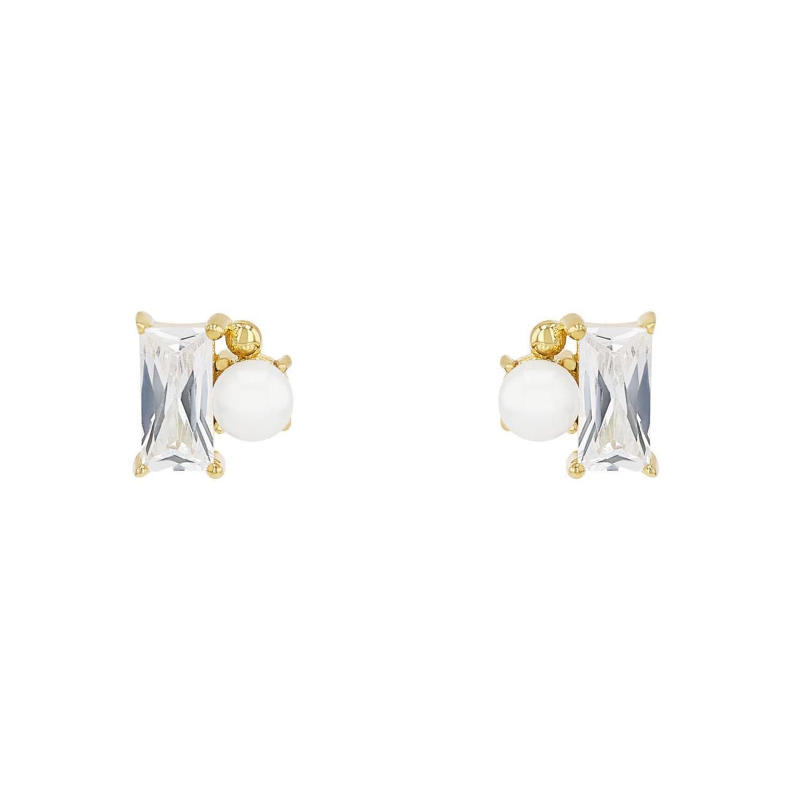 Yellow Gold Coloured Sterling Silver Pearl & Cubic Zirconia Stud Earrings