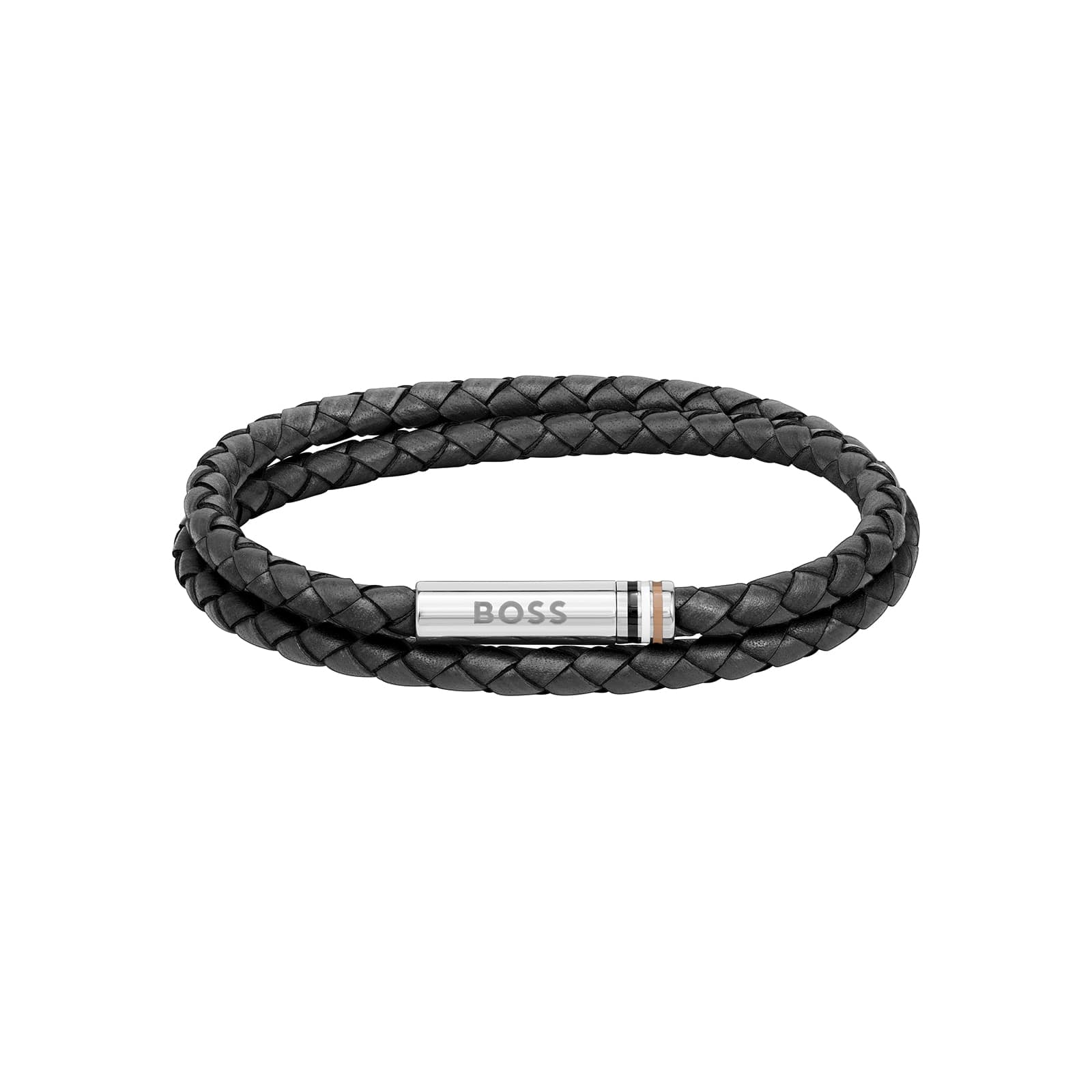 Gents BOSS Ares Black Leather Bracelet
