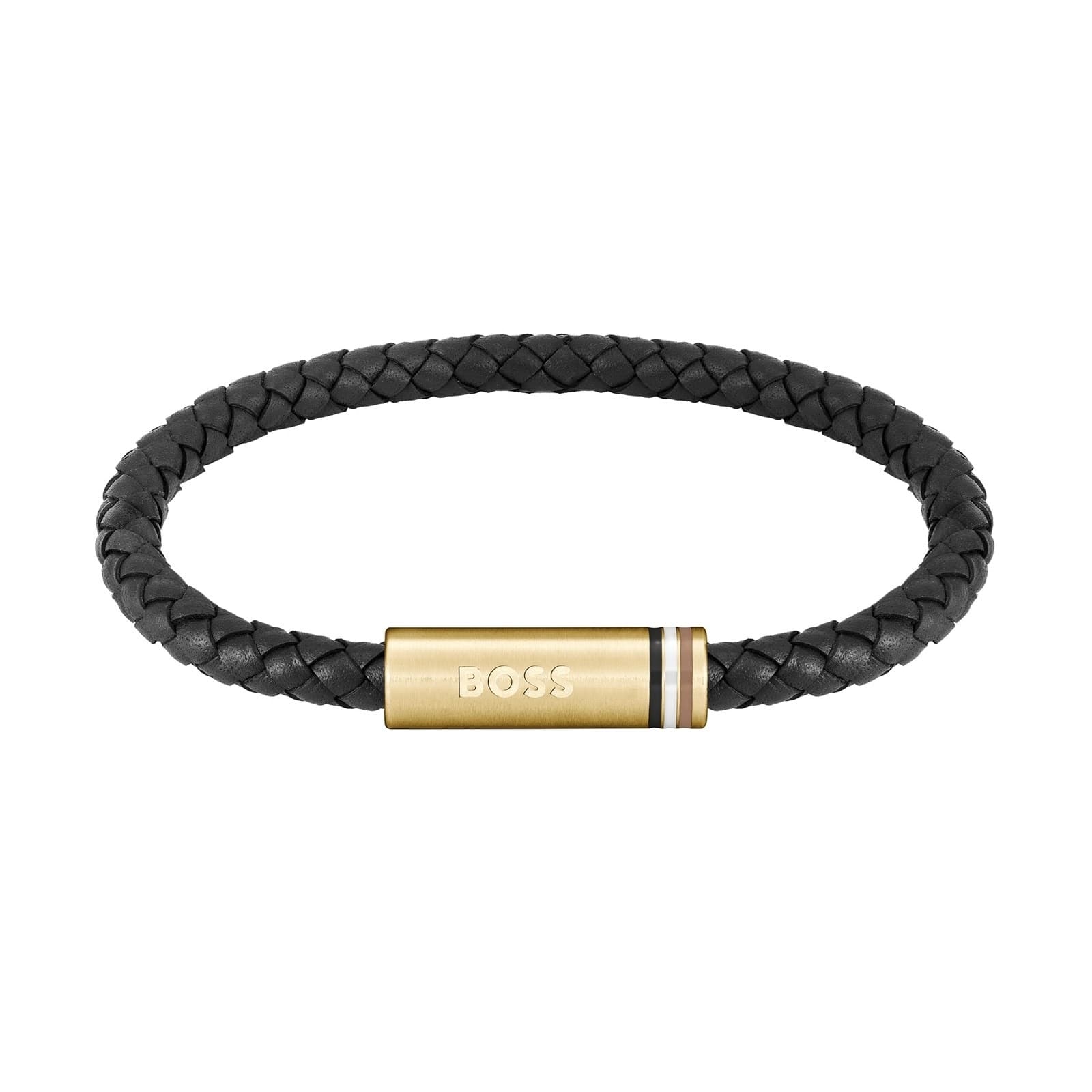 Gents BOSS Black Braided Leather Bracelet
