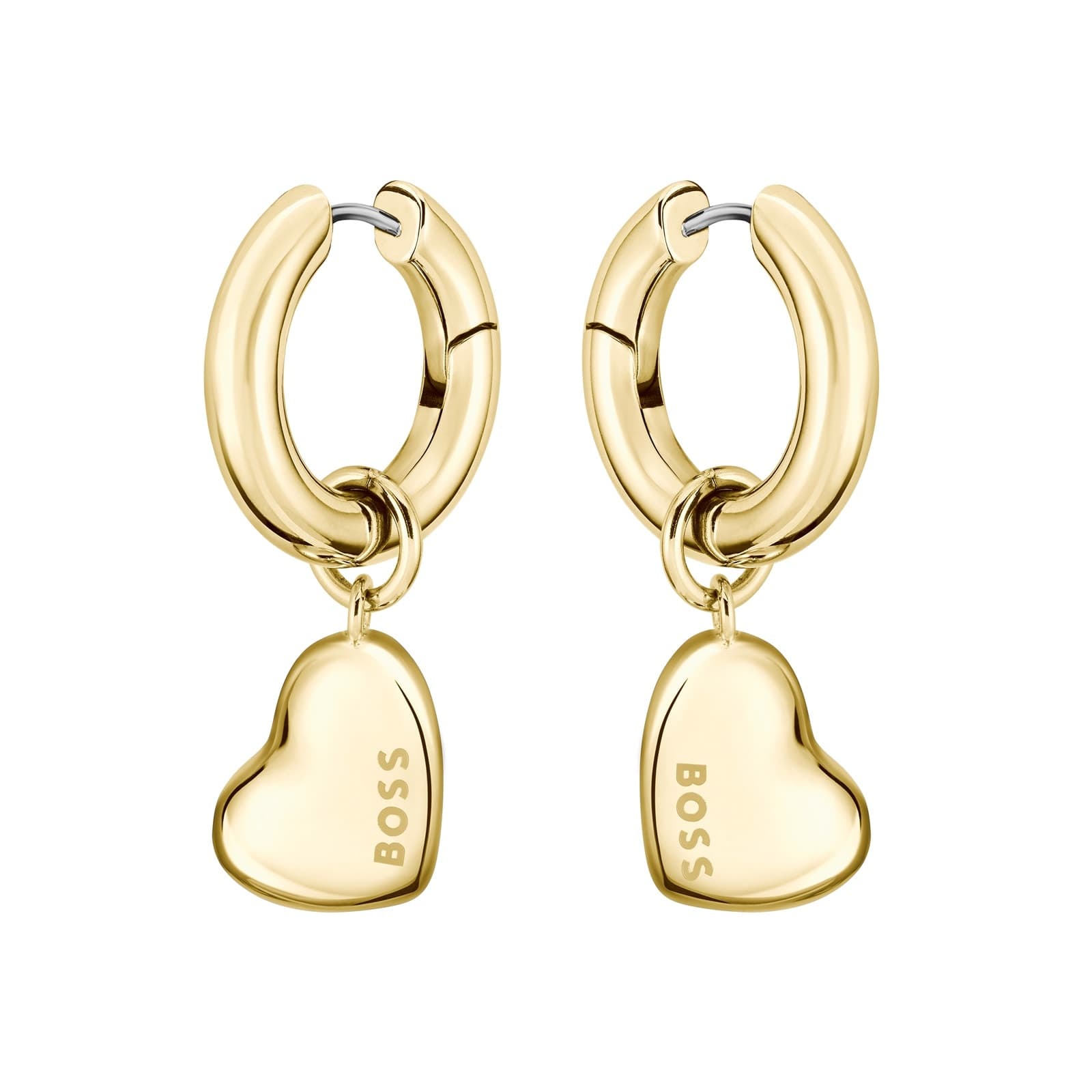 Ladies BOSS Honey Love Yellow Gold Coloured Heart Charm Hoop Earrings