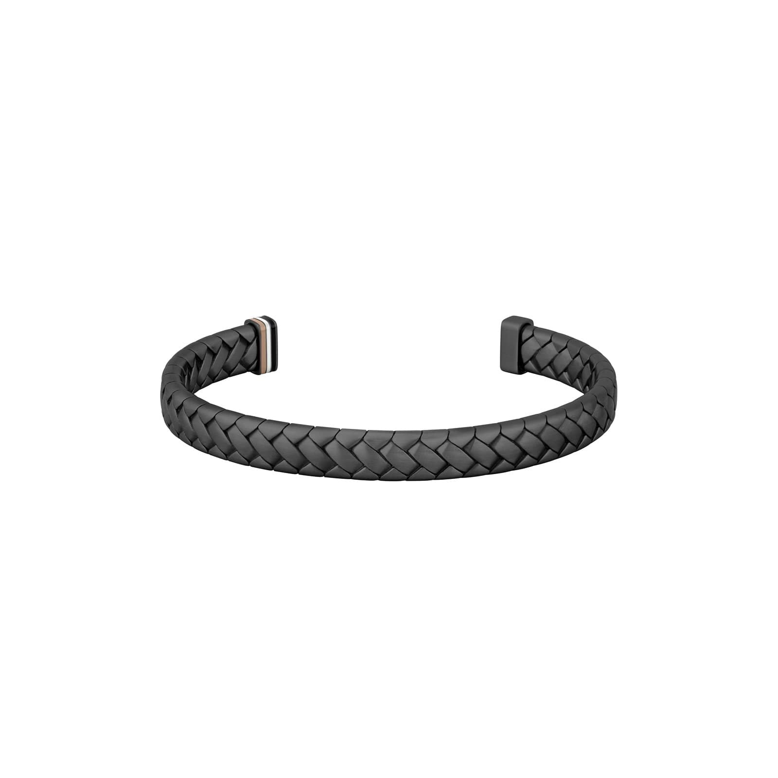 Gents BOSS Tailored Black Stainless Steel Herringbone Cuff Bangle