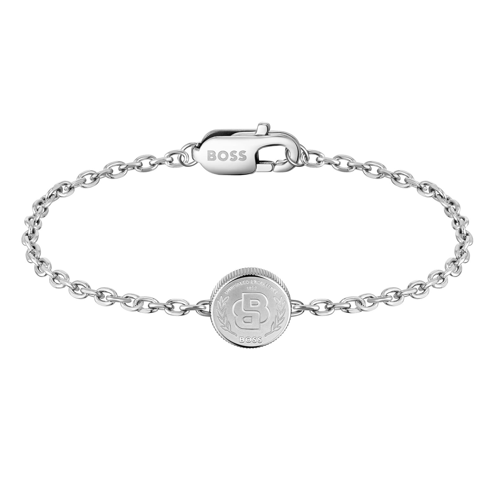 Gents BOSS Double B Stainless Steel Medallion Bracelet